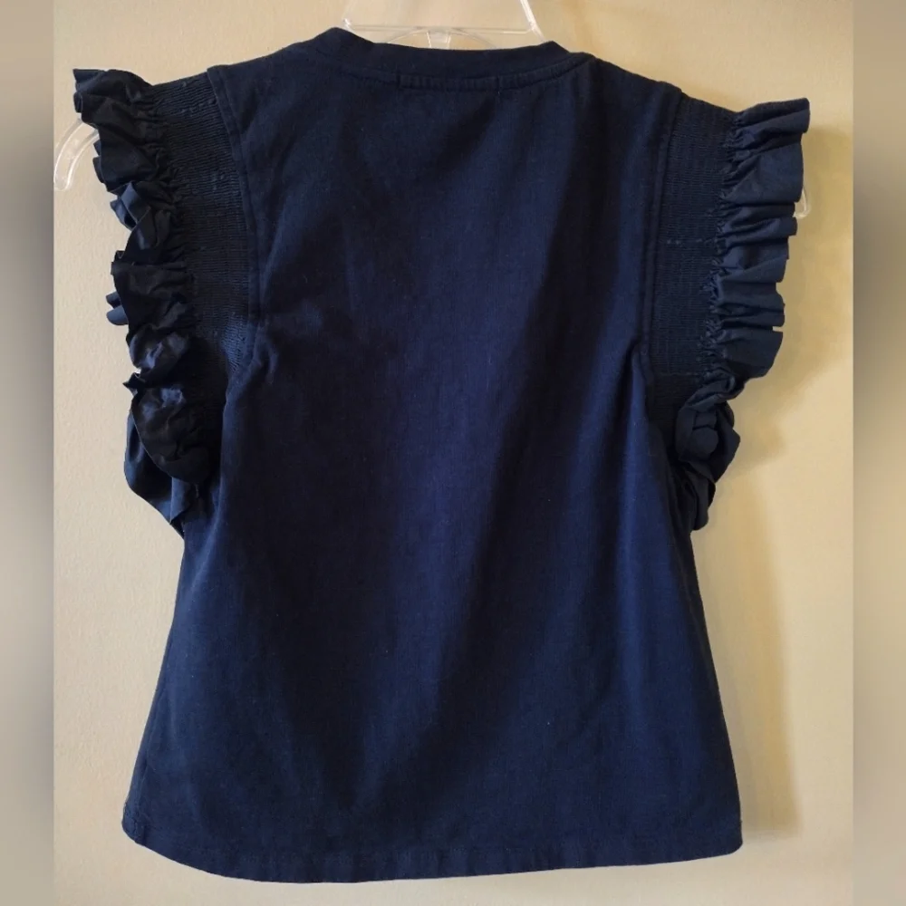 English Factory Mix Media Black Ruffle Sleeve T-Shirt Size XSmall - Picture 4 of 6